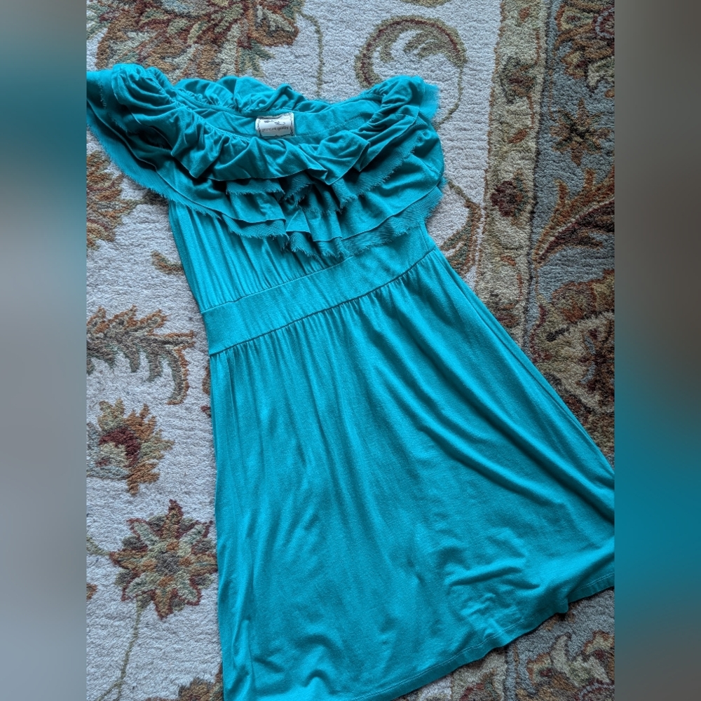 Pink Rose Green one shoulder ruffle dress